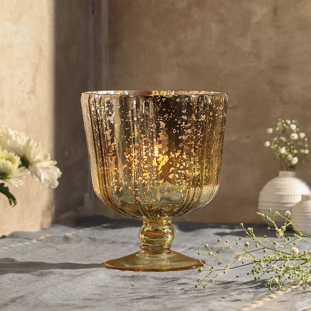 Sparkle Glass Lantern Hurricane Large - Tarnished Gold