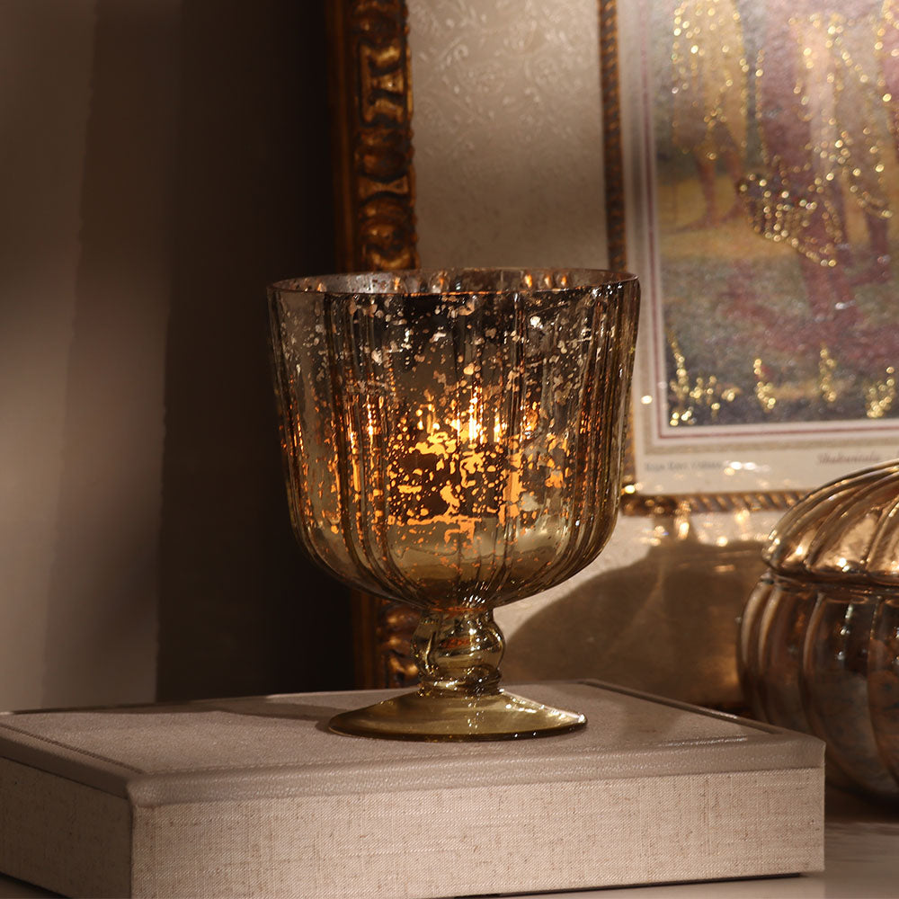 Sparkle Glass Lantern Hurricane Large - Tarnished Gold