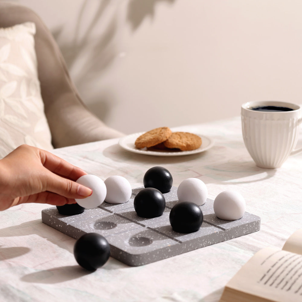 ESQ Living Tic-Tac-Toe Concrete Tabletop Game - Taupe White