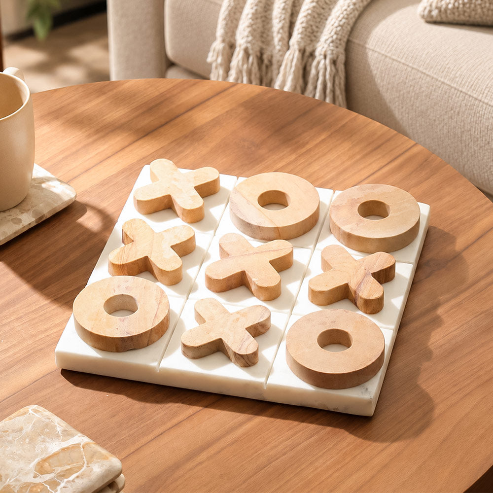 Tic-Tac-Toe Marble Tabletop Game - White Tan