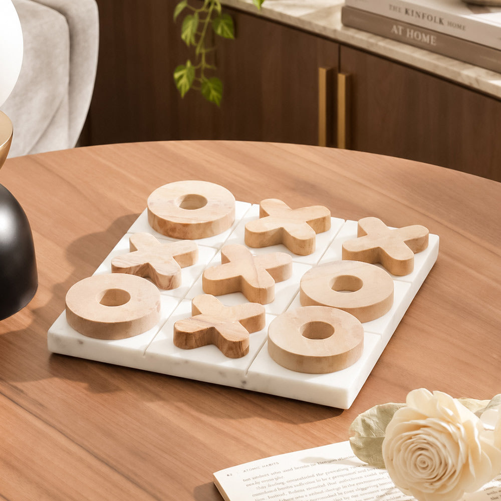 Tic-Tac-Toe Marble Tabletop Game - White Tan
