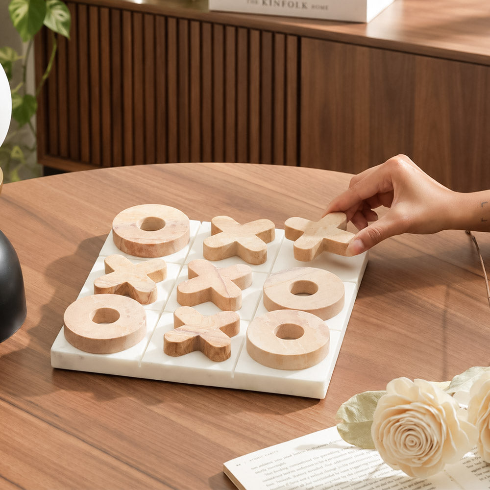 Tic-Tac-Toe Marble Tabletop Game - White Tan