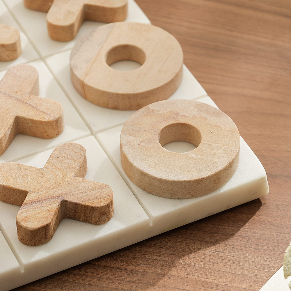 Tic-Tac-Toe Marble Tabletop Game - White Tan