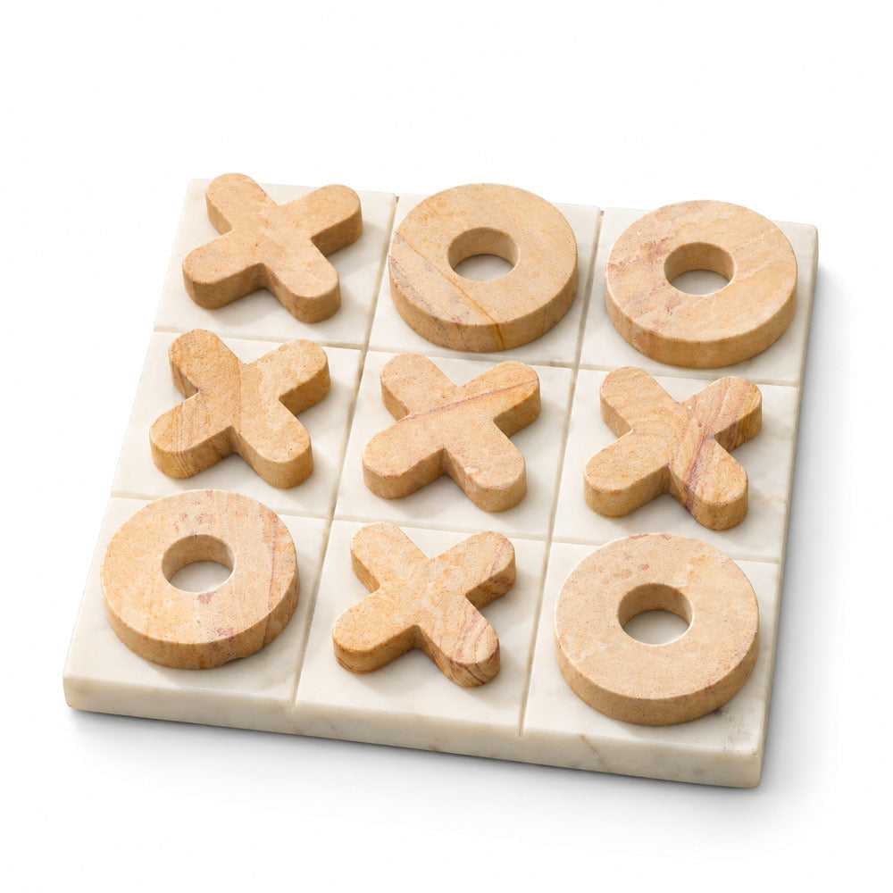 Tic-Tac-Toe Marble Tabletop Game - White Tan