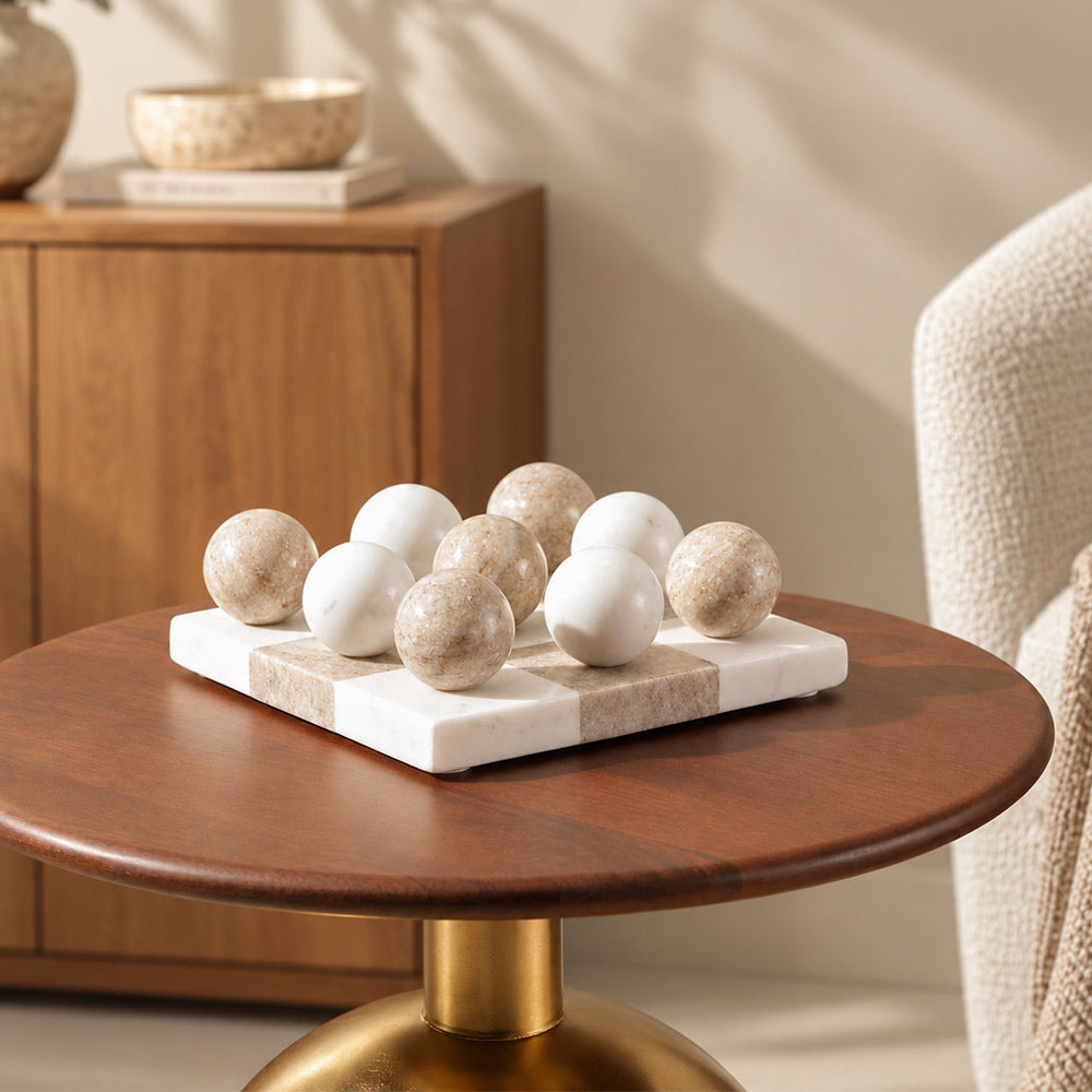 Tic-Tac-Toe Marble Tabletop Game Medium - White Desert