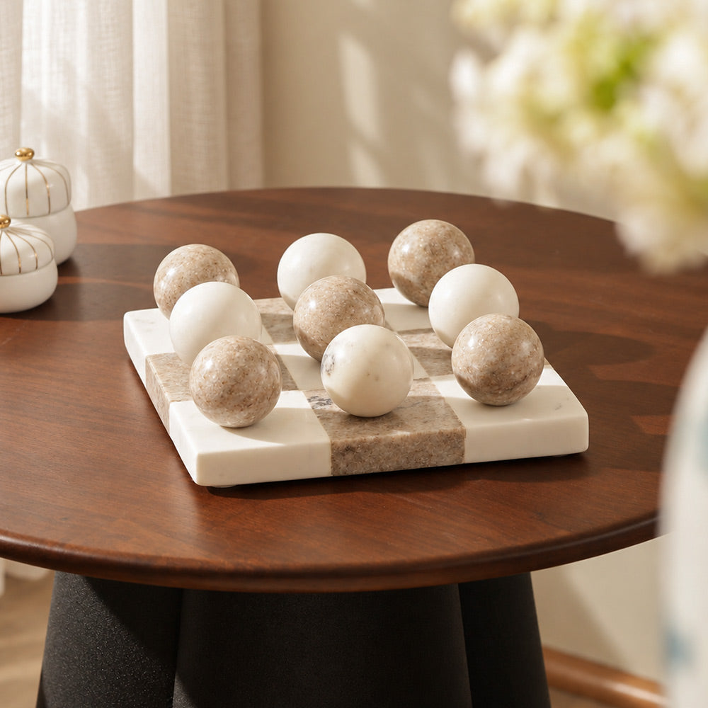 Tic-Tac-Toe Marble Tabletop Game Medium - White Desert