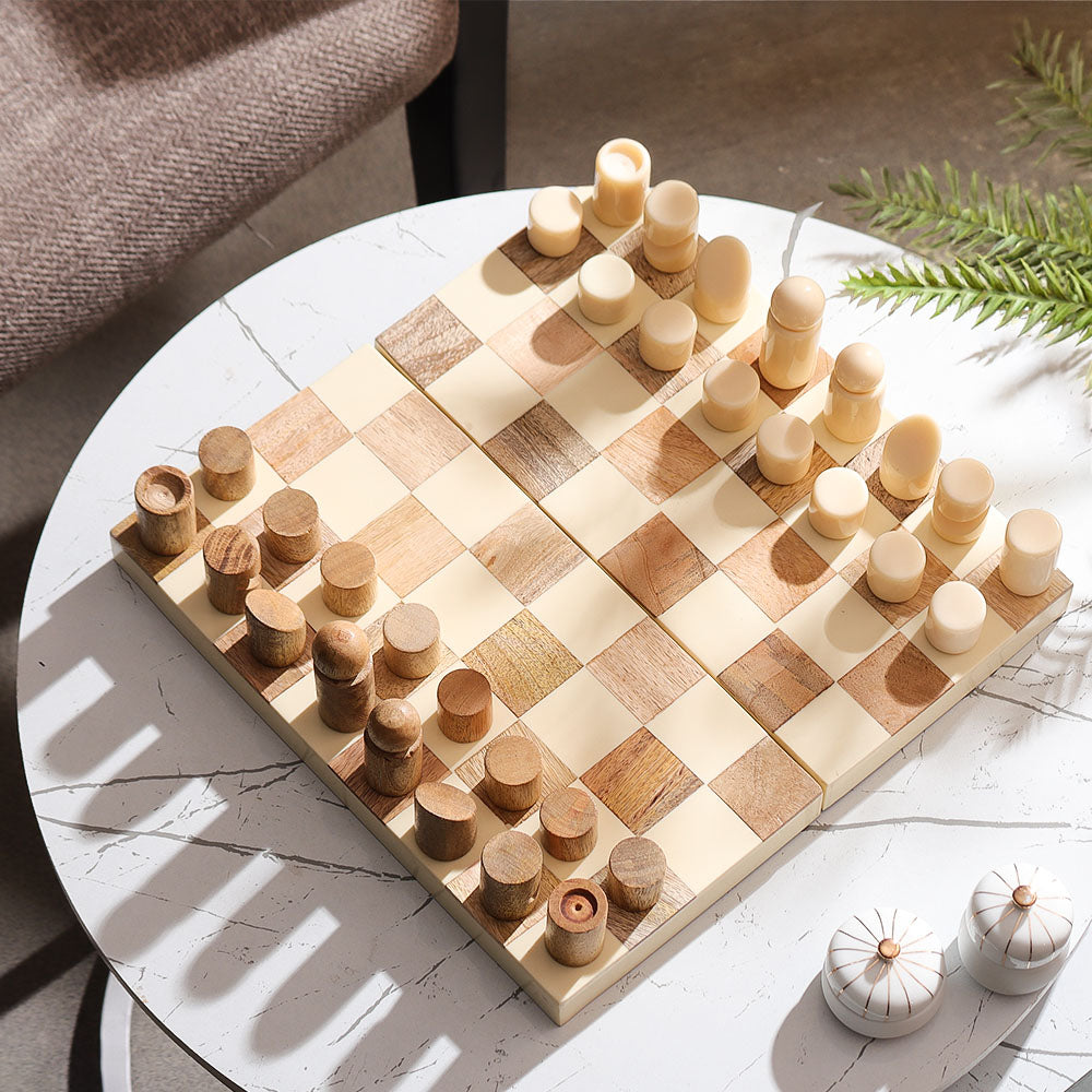 Abstract Folding Tabletop Chess Set - Cream Natural