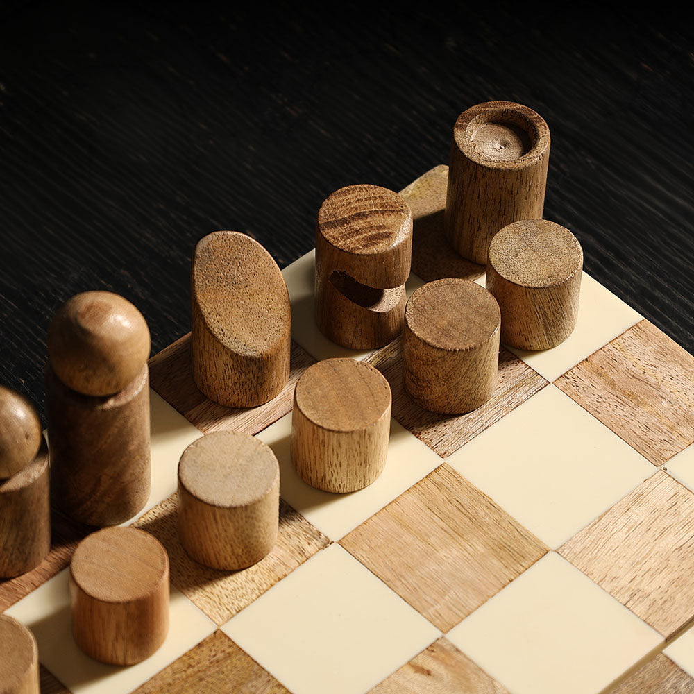 Abstract Folding Tabletop Chess Set - Cream Natural