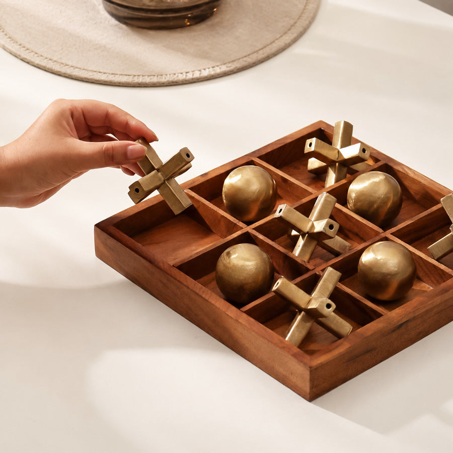 Tic-Tac-Toe Wooden Tabletop Game - Natural Gold