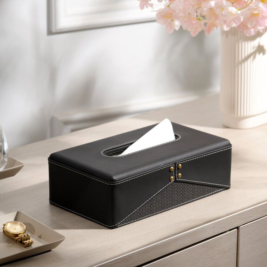 Ophelia Studded Tissue Box Holder - Black