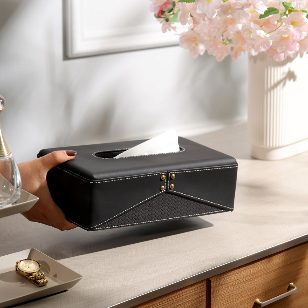 Ophelia Studded Tissue Box Holder - Black