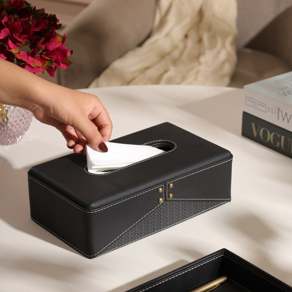 Ophelia Studded Tissue Box Holder - Black