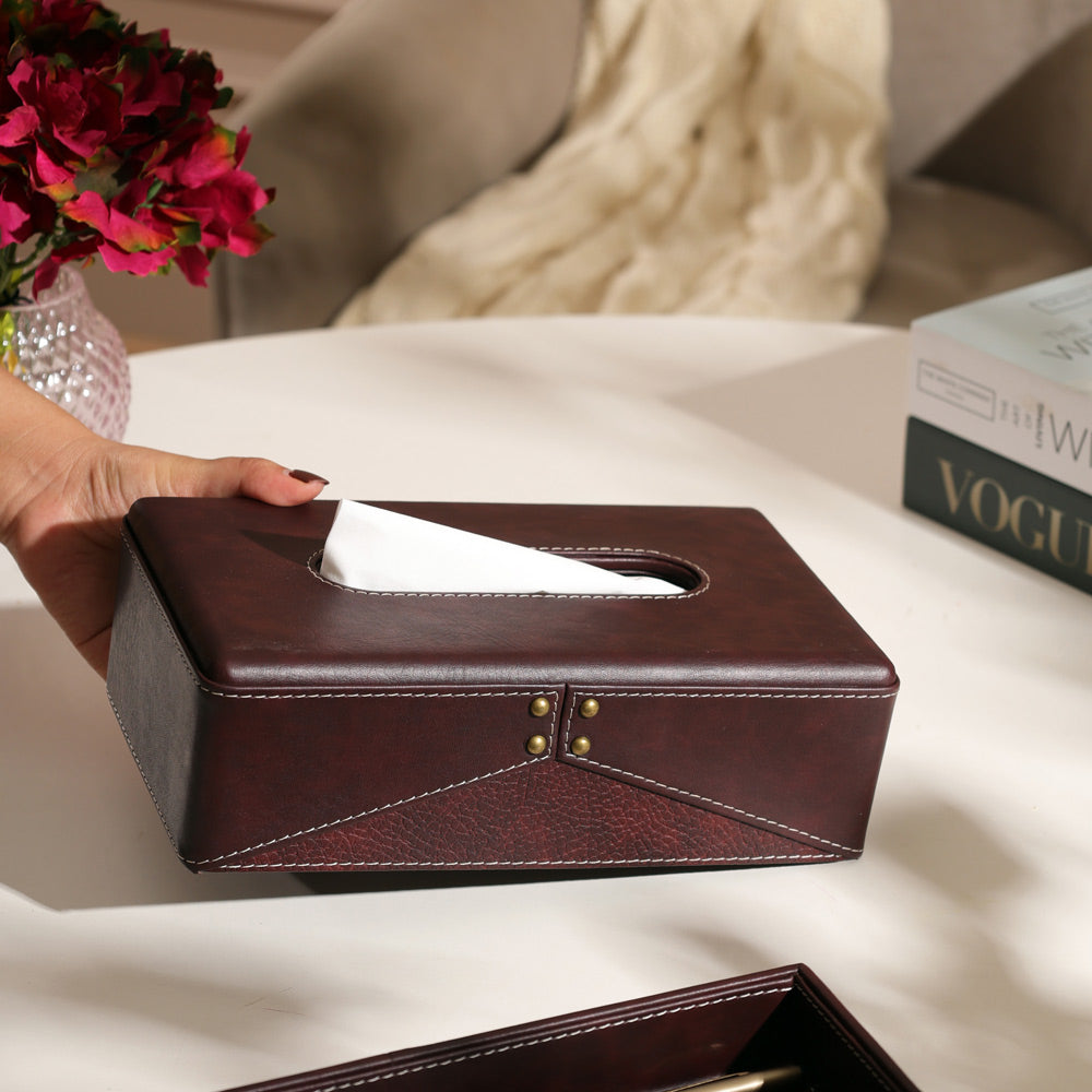 Ophelia Studded Tissue Box Holder - Burgundy