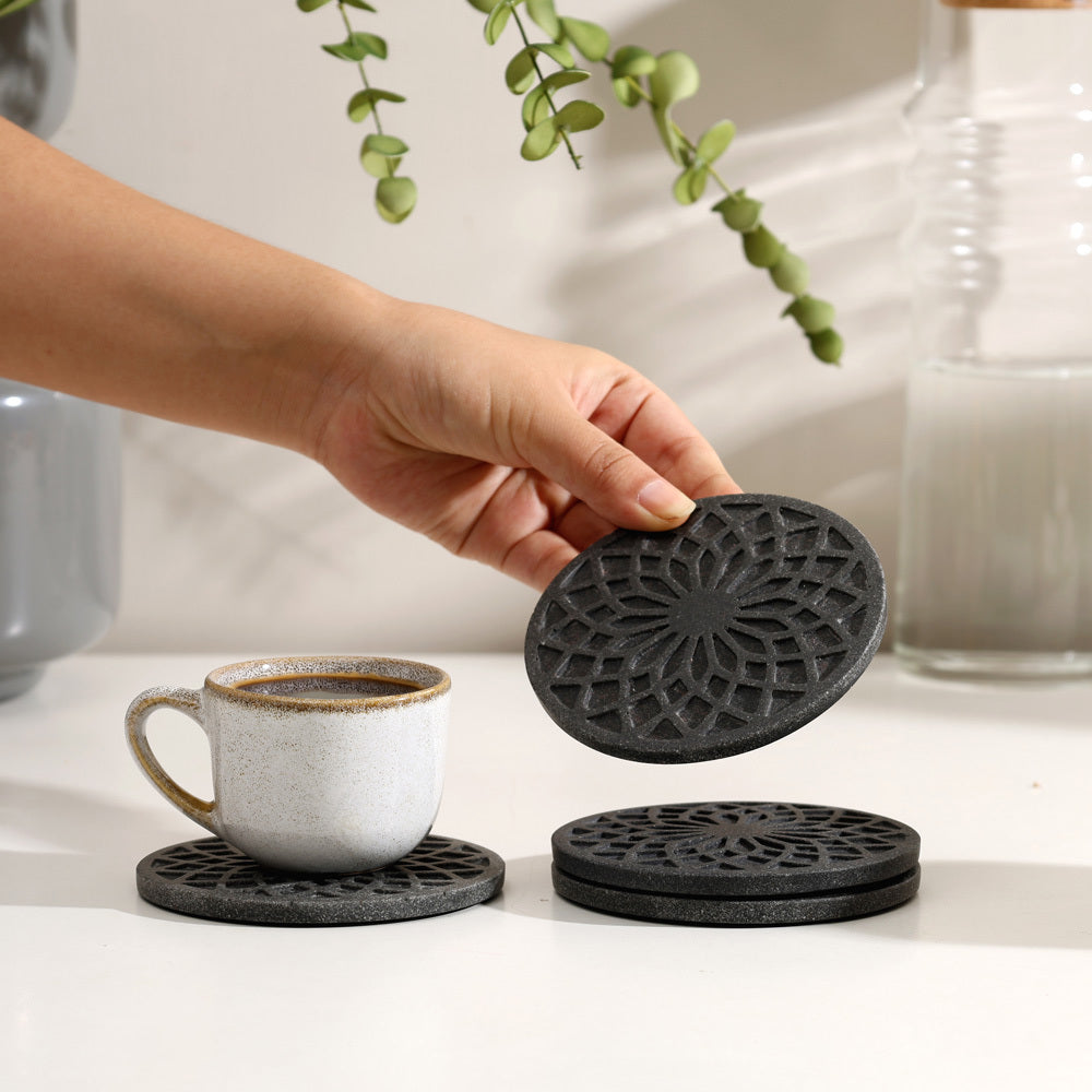 Trobe Round Coasters, Set of 4 - Speckled Grey