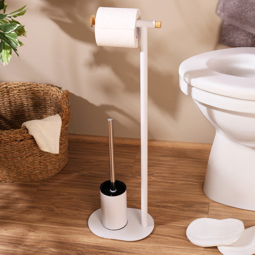 Reed Toilet Brush and Roll Holder - White
