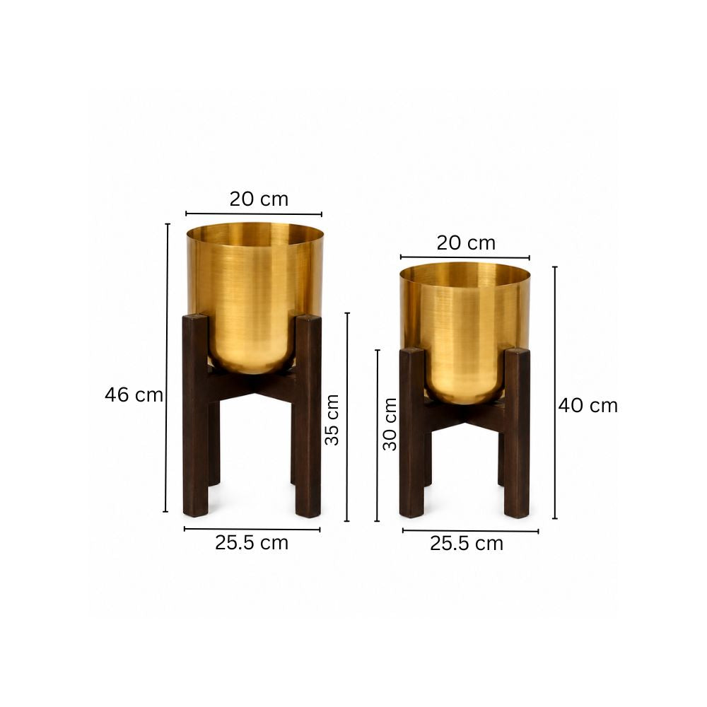 Torte Wooden Planters with Stands, Set of 2 - Gold