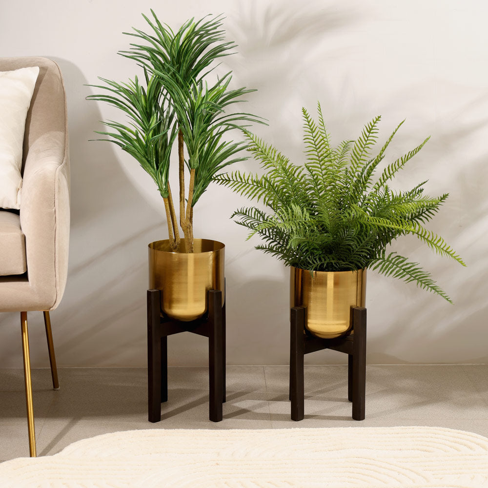 Torte Wooden Planters with Stands, Set of 2 - Gold