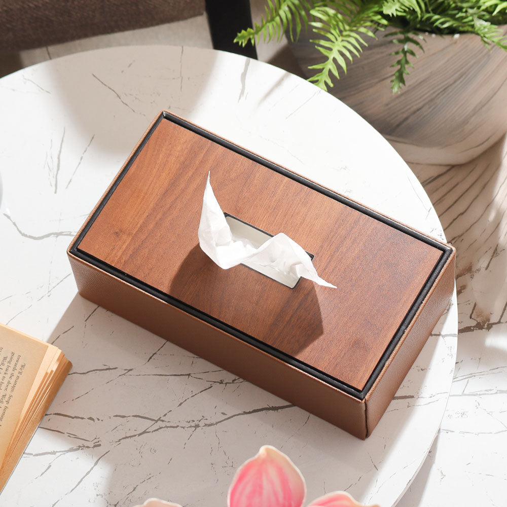 Tavo Tissue Box Holder - Tan Wood