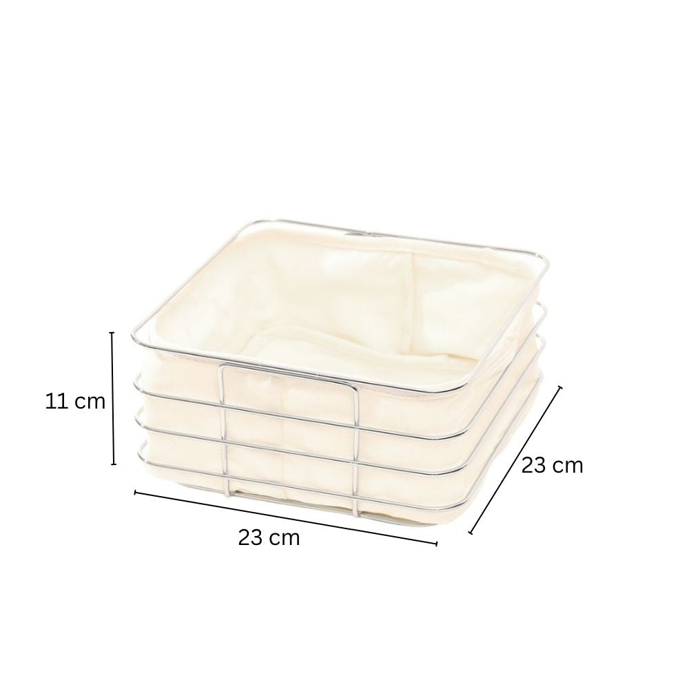 Trace Square Bread Basket with Lining Medium - Silver