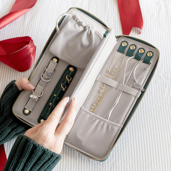 Travel Jewellery Roll Medium - Forest Green