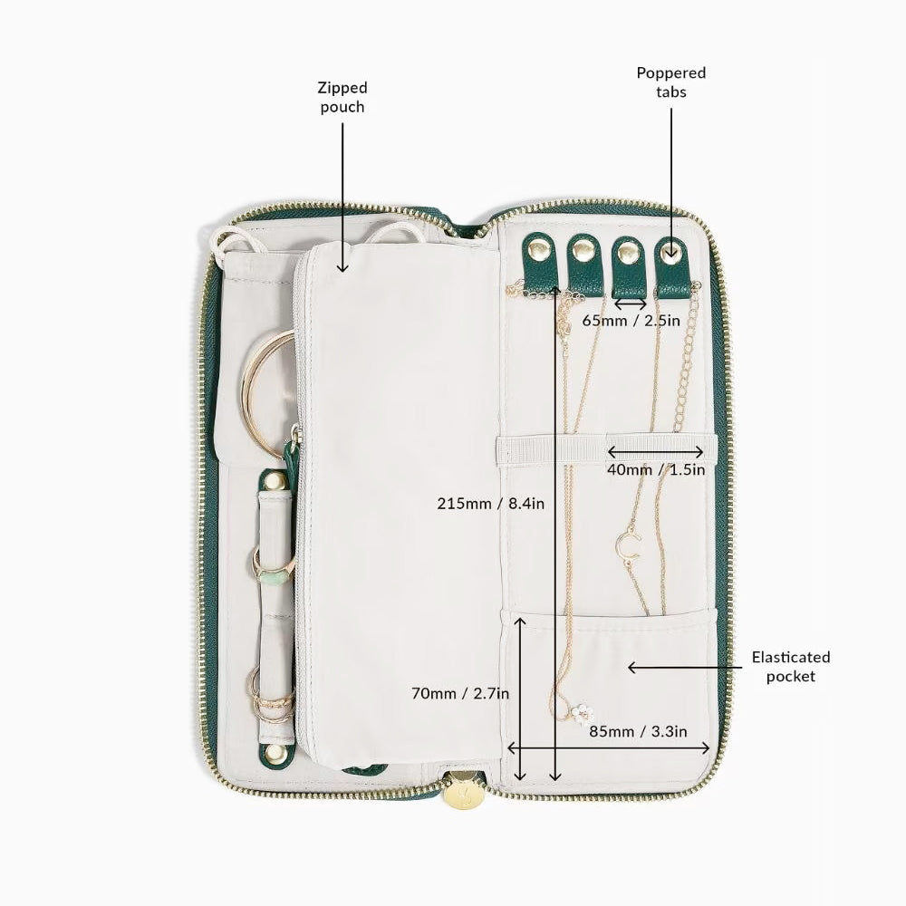 Travel Jewellery Roll Medium - Forest Green