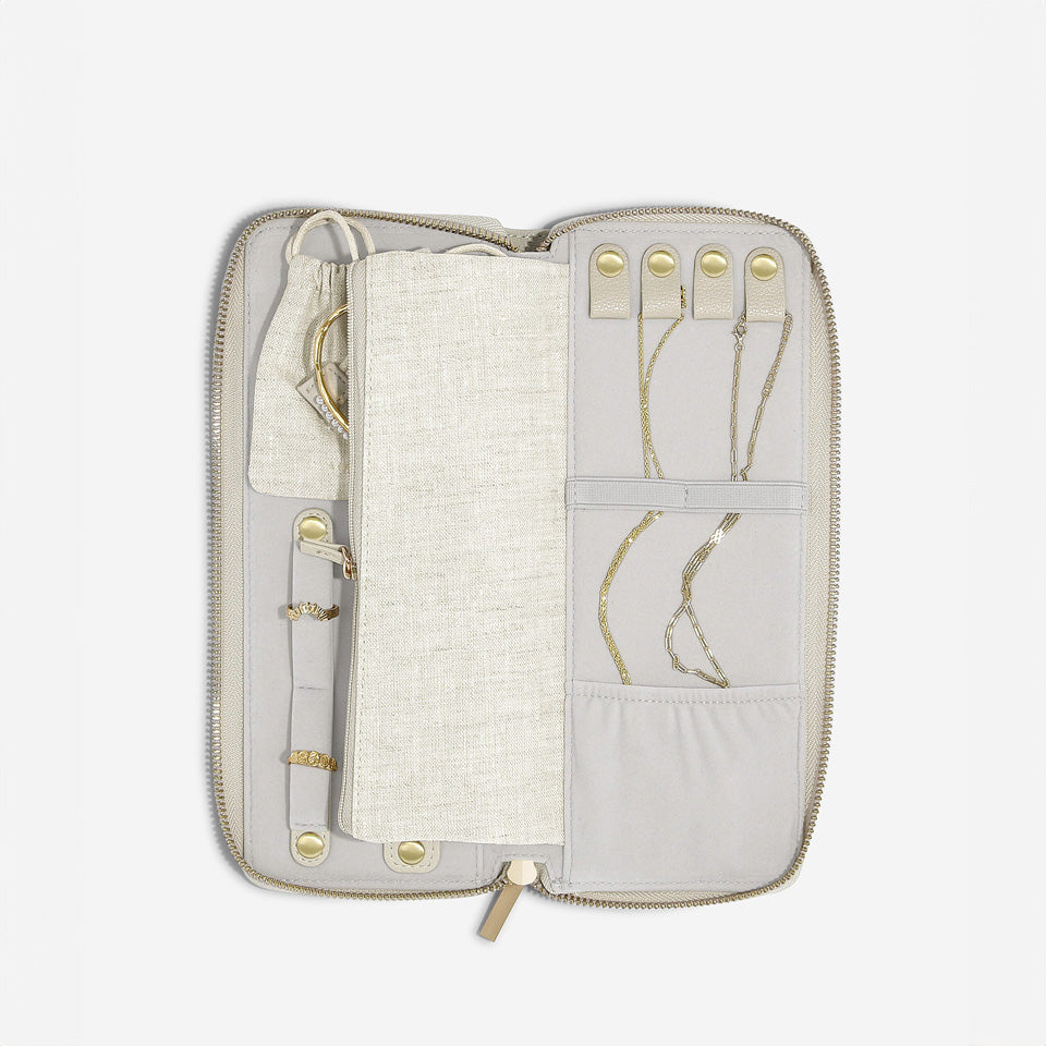Travel Jewellery Roll Medium - Linen & Oatmeal