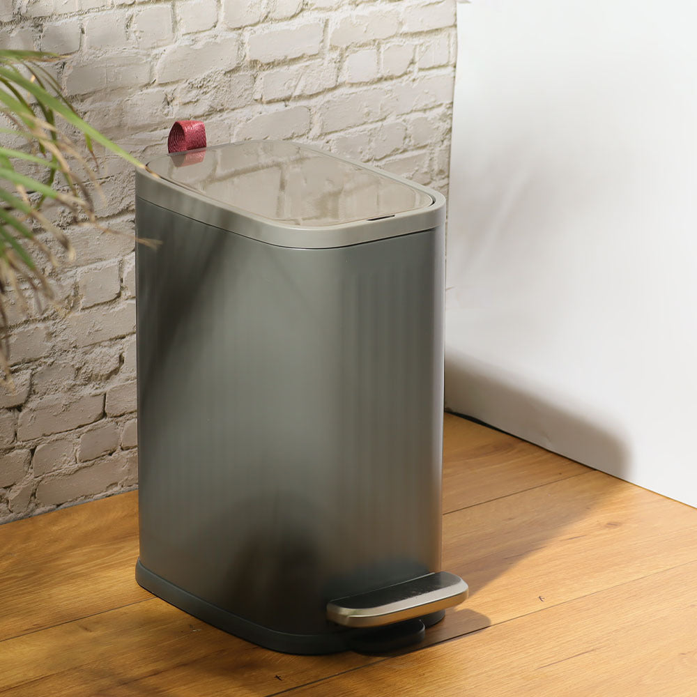 Trent Slim Pedal Bin 5L - Grey & Silver