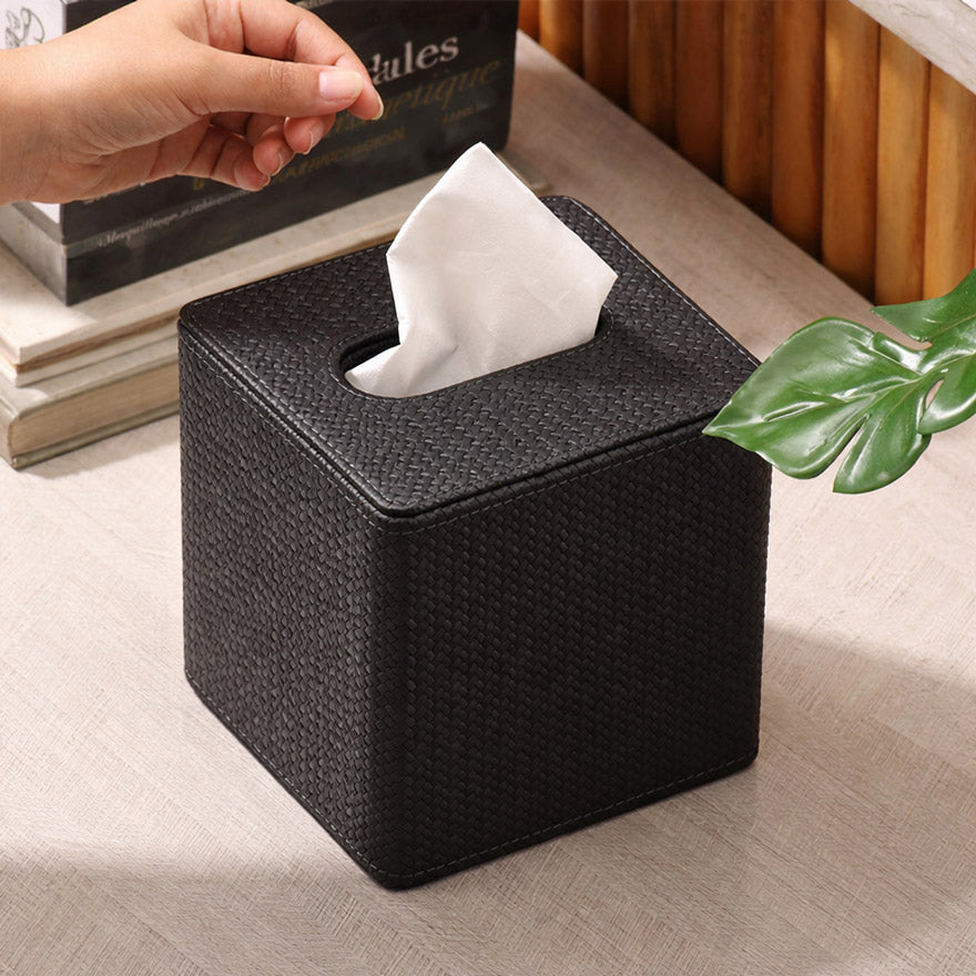 Trey Square Tissue Box Holder - Black