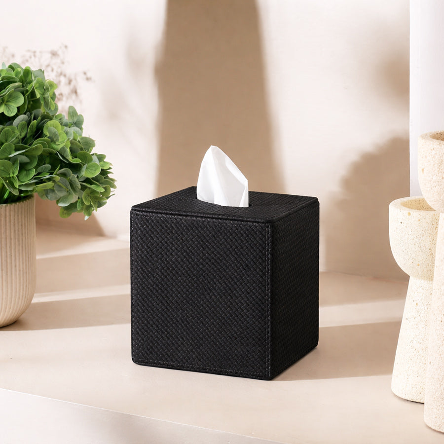 Trey Square Tissue Box Holder - Black