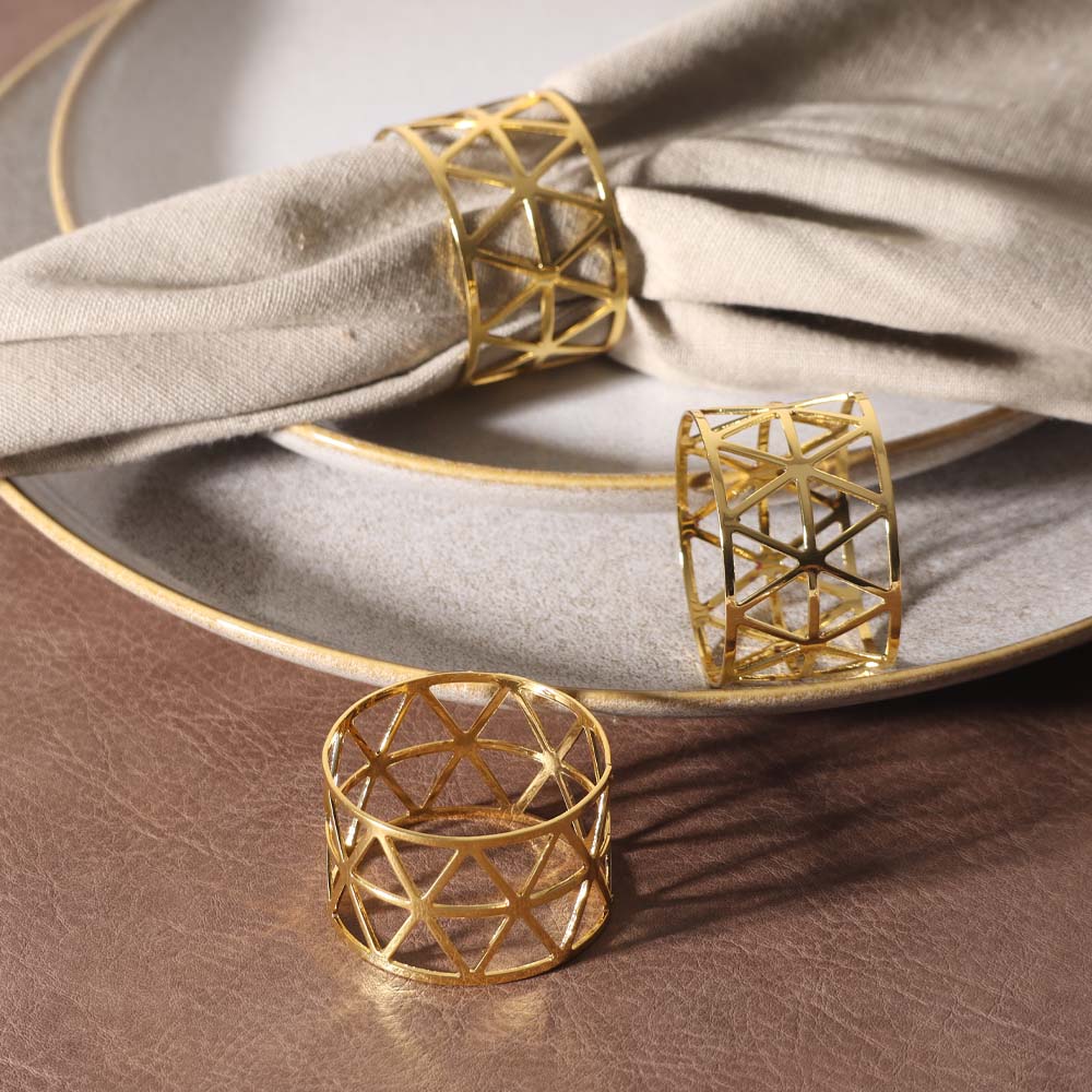 Triangles Napkin Rings, Set of 6 - Gold