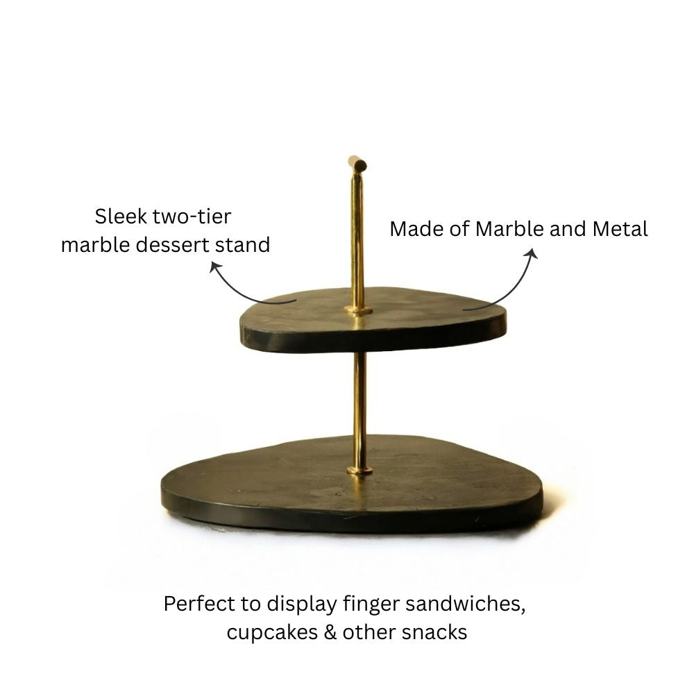 Trigon Two-Tier Marble Stand - Black