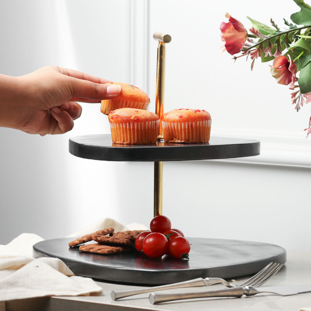 Trigon Two-Tier Marble Stand - Black