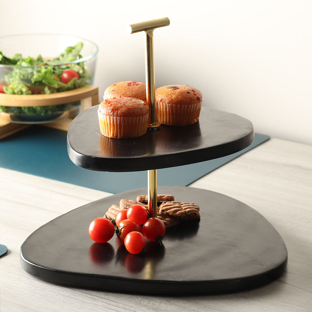 Trigon Two-Tier Marble Stand - Black