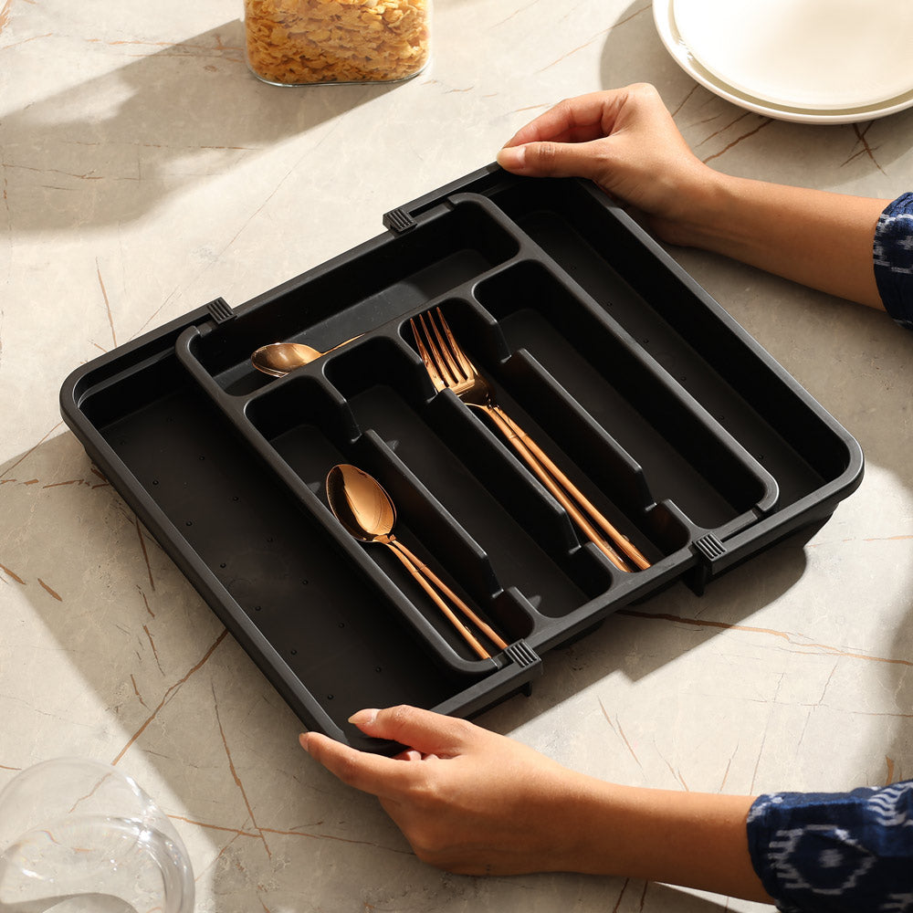 Trim Expandable Cutlery Tray Medium - Black