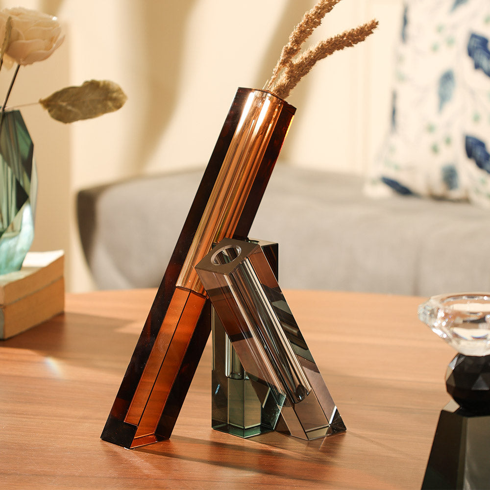 Trio Crystal Vase - Smoke Turquoise Amber