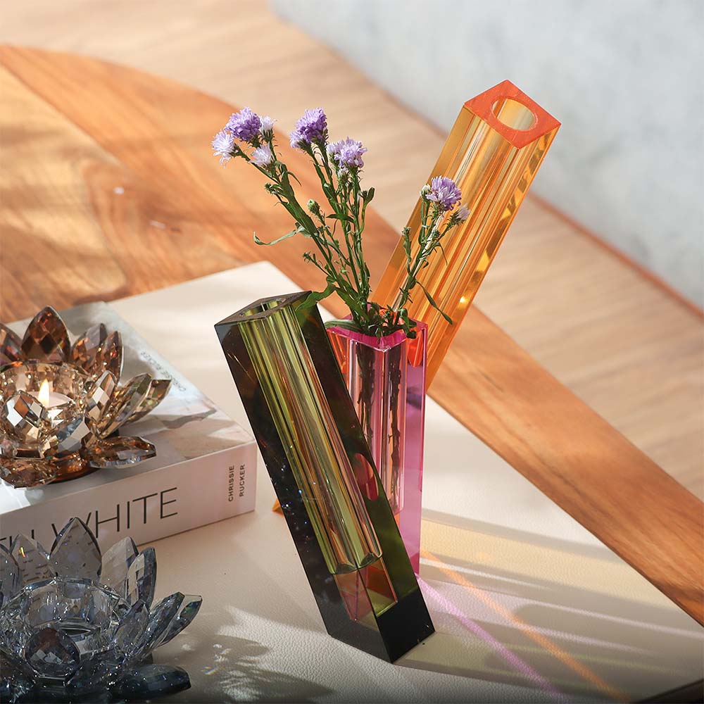 Trio Crystal Vase - Green Pink Yellow