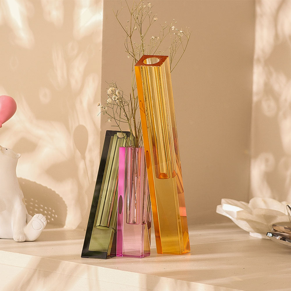 Trio Crystal Vase - Green Pink Yellow