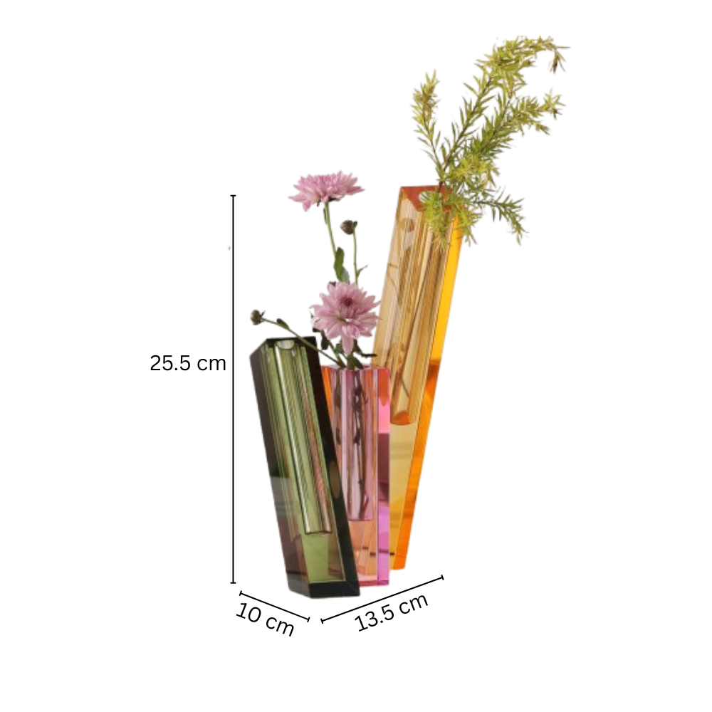 Trio Crystal Vase - Green Pink Yellow