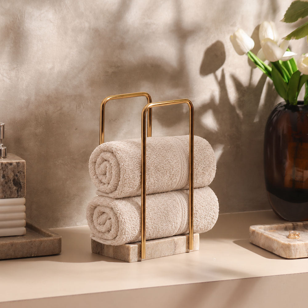 Trisk Hand Towels Stand with Marble Base - Desert Gold