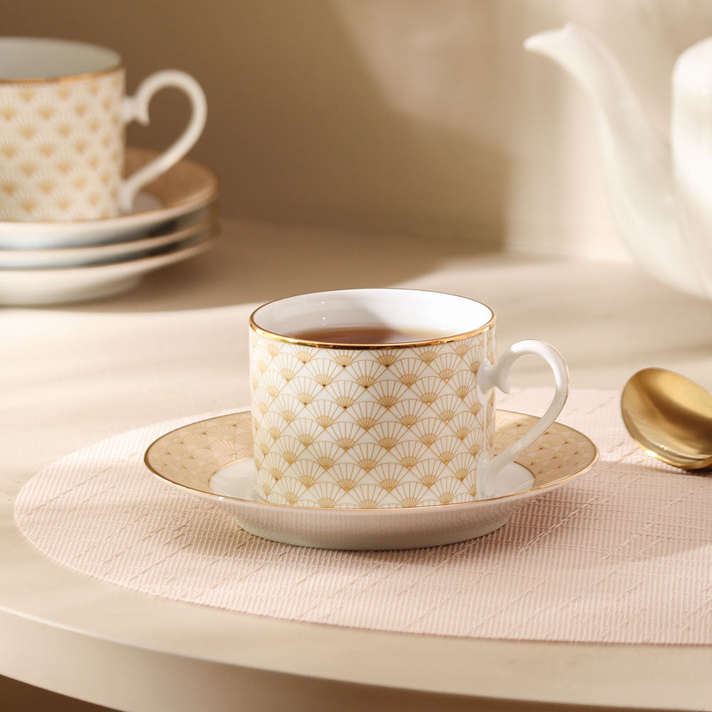 Trocadero Porcelain Cup & Saucer, Set of 6 - Gold