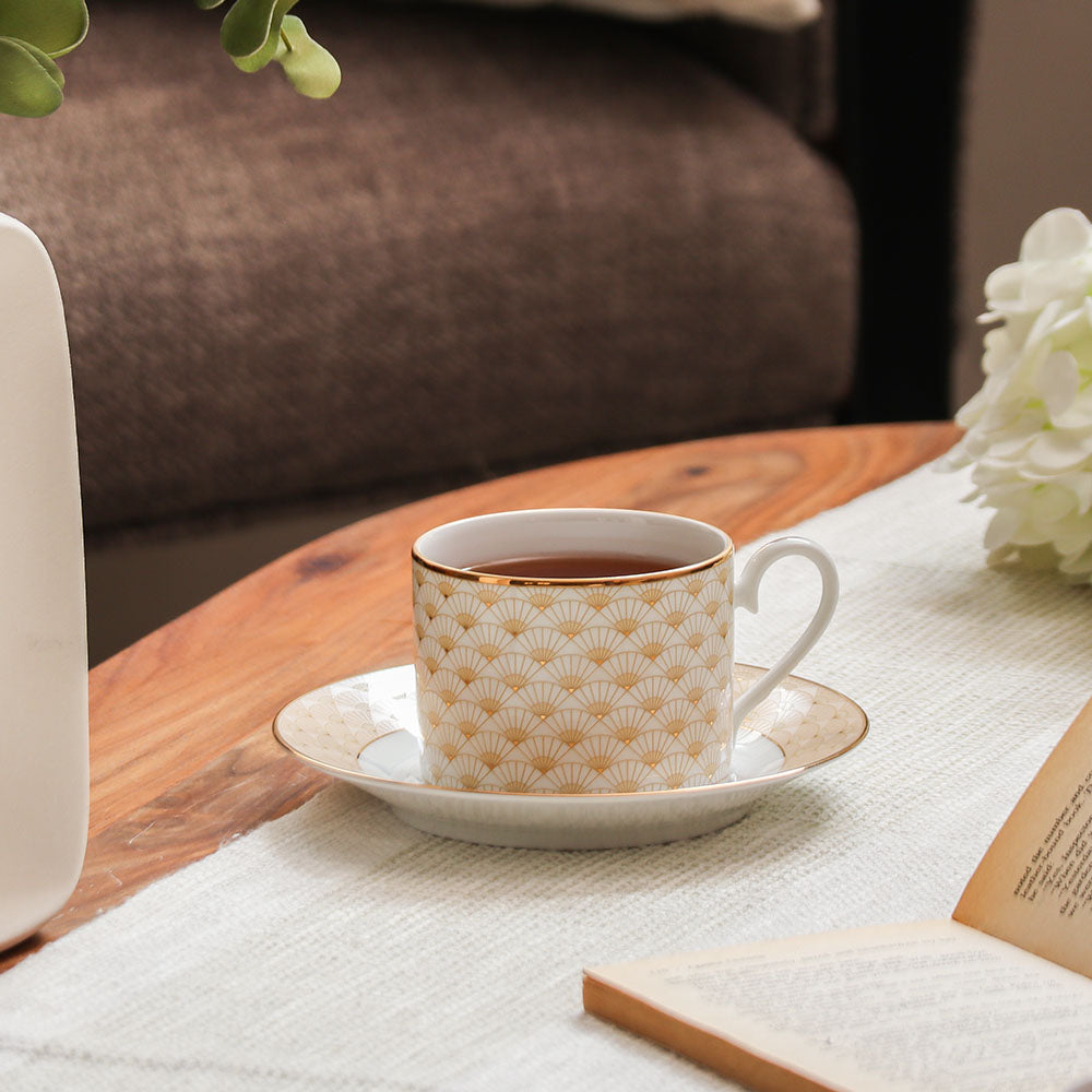 Trocadero Porcelain Cup & Saucer, Set of 6 - Gold