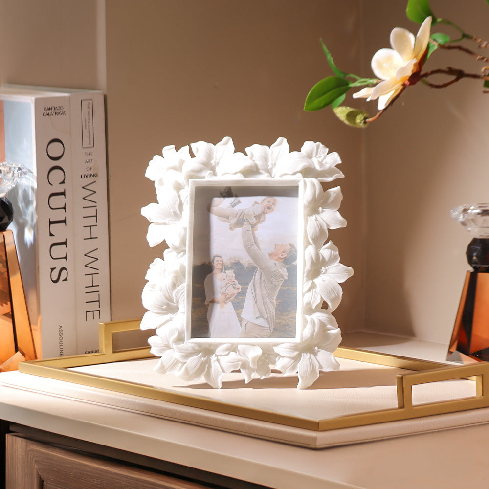 Tropical Flowers Photo Frame Medium - Stone White