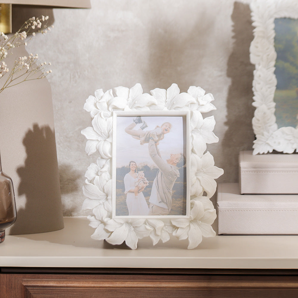 Tropical Flowers Photo Frame Medium - Stone White