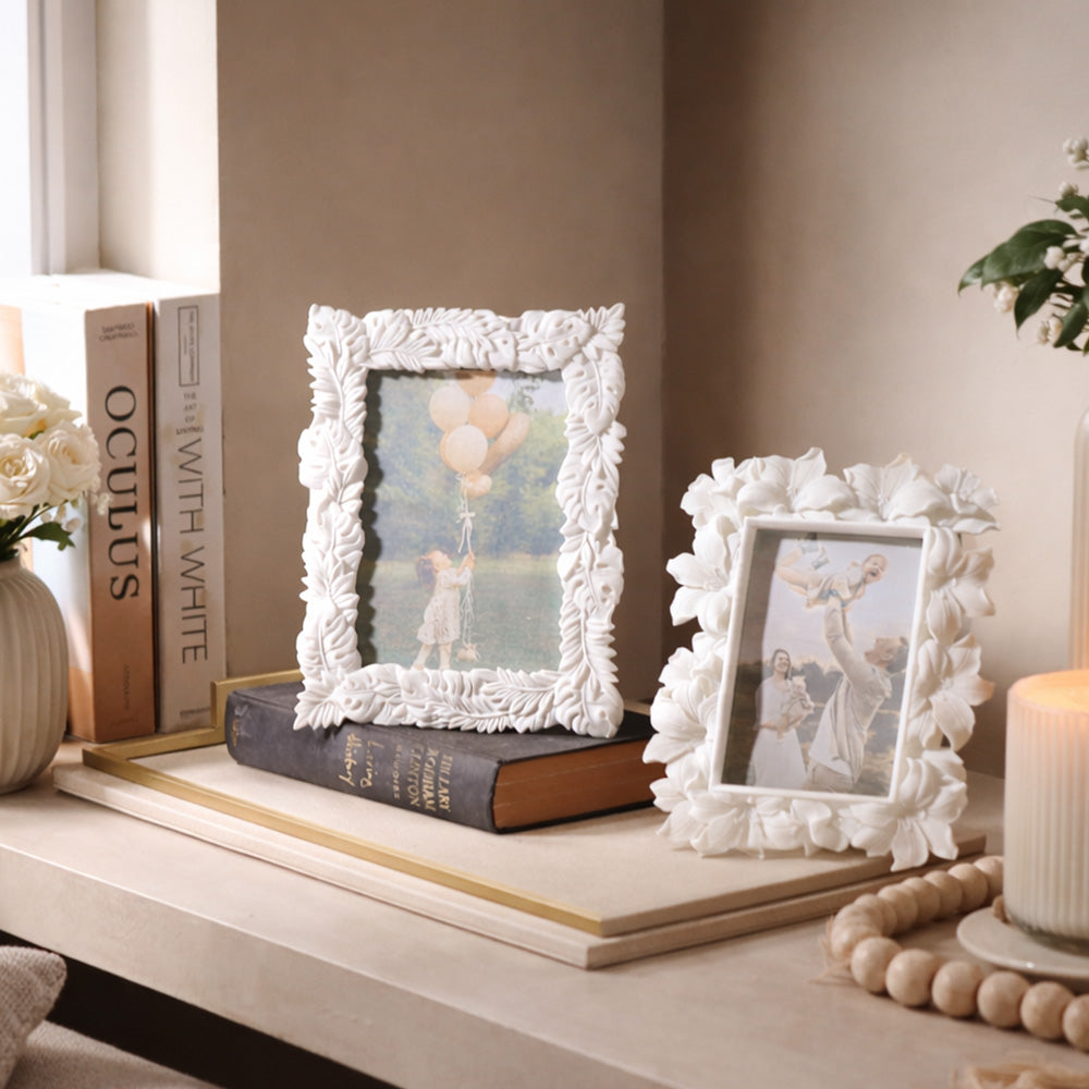 Tropical Flowers Photo Frame Medium - Stone White