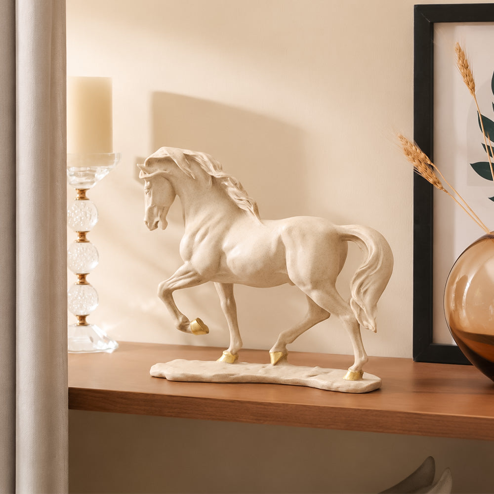 Trotting Horse Sculpture Medium - Beige Gold