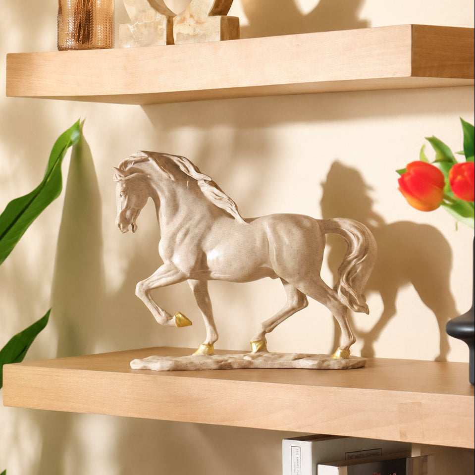 Trotting Horse Sculpture Medium - Beige Gold