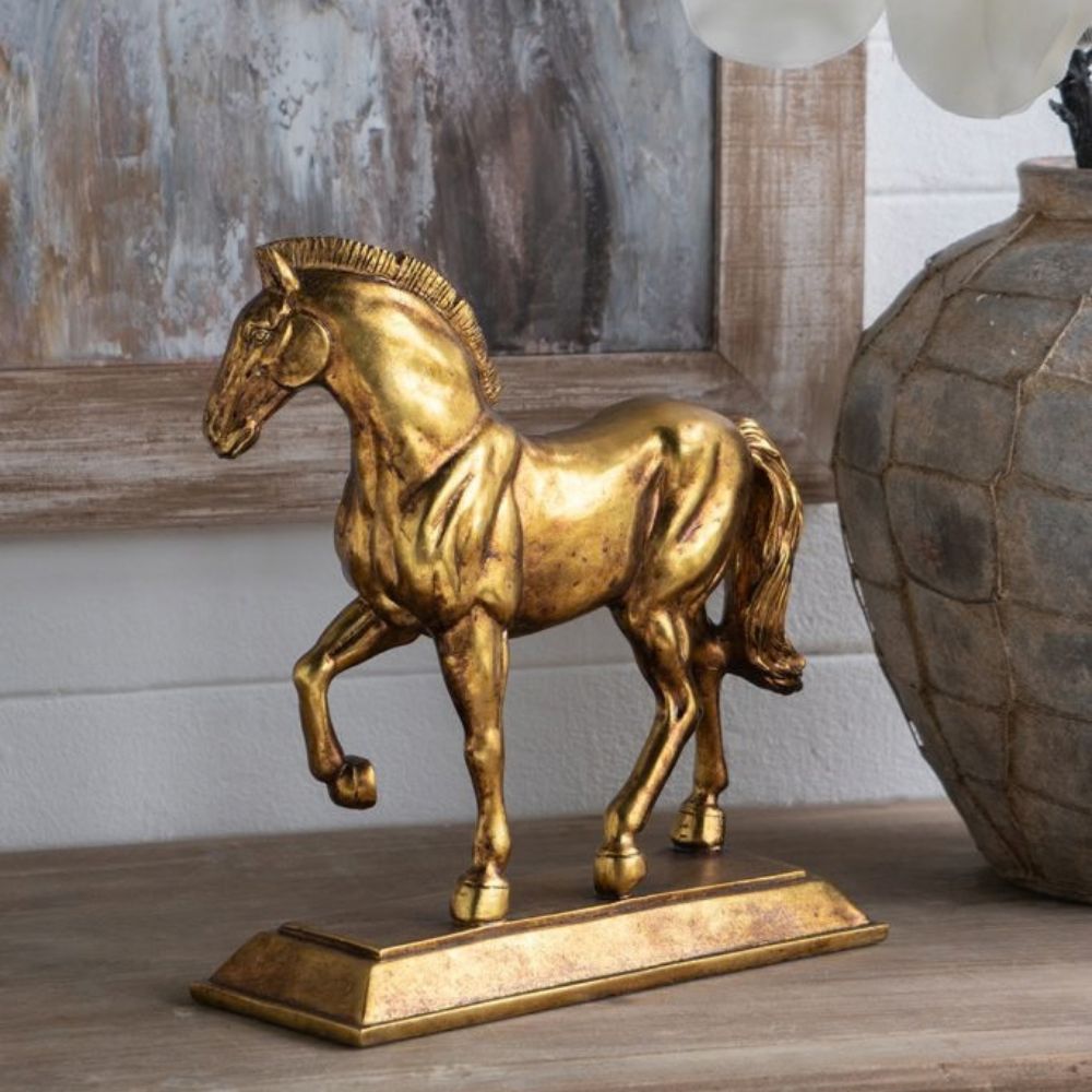 Trotting Horse Decorative Sculpture - Gold