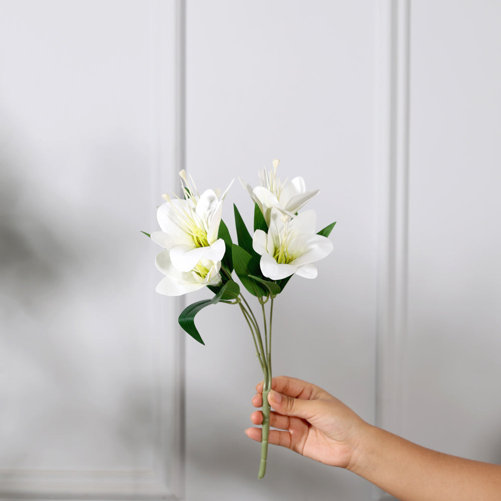Trumpet Lily Faux Stem, Set of 2 - Dappled White