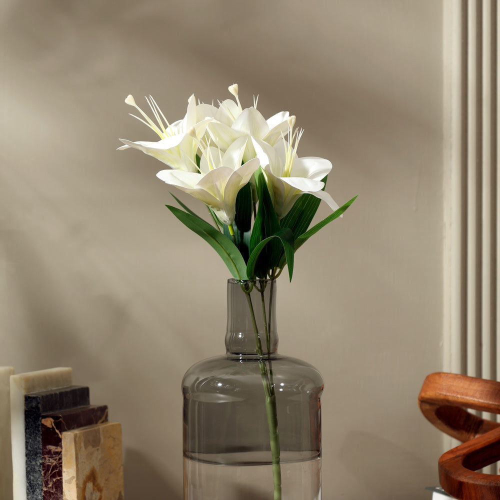 Trumpet Lily Faux Stem, Set of 2 - Dappled White