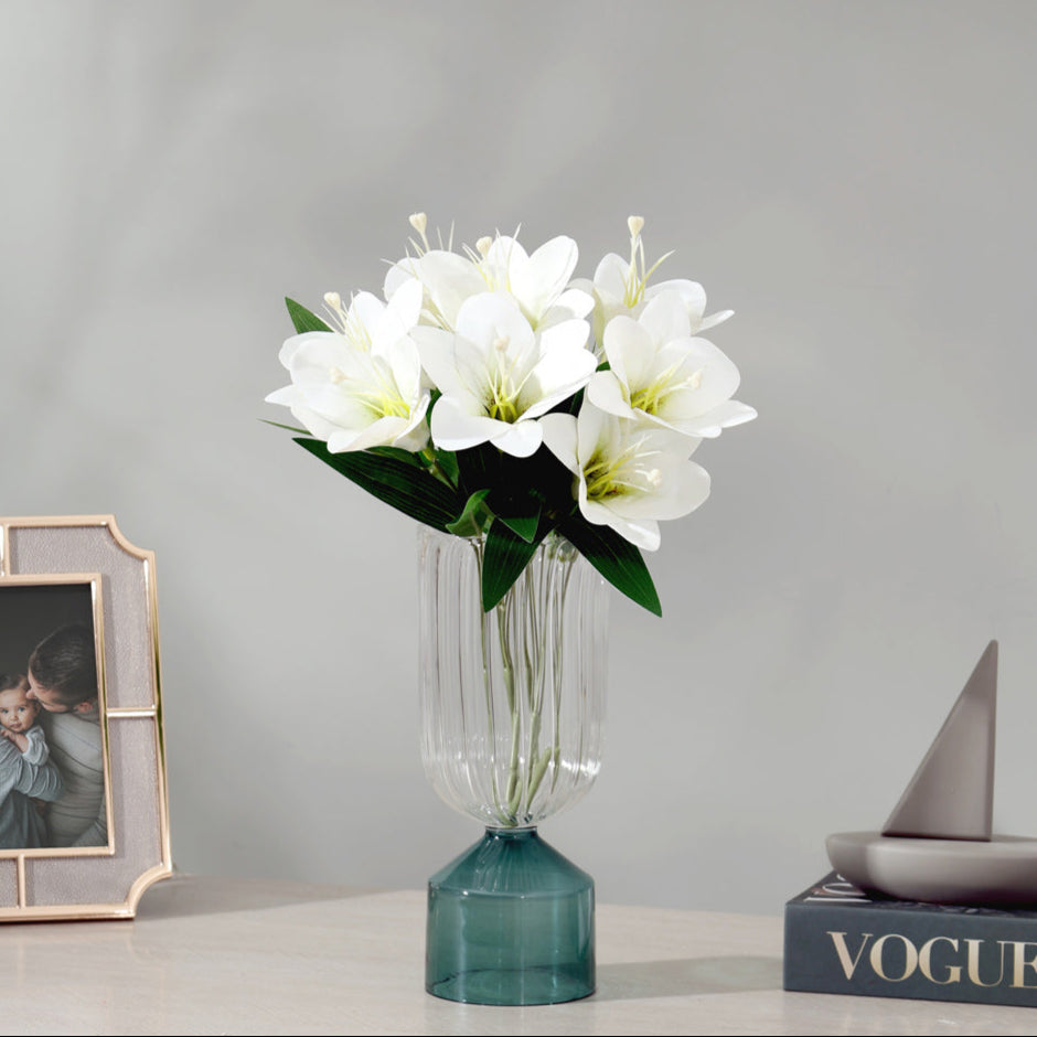 Trumpet Lily Faux Stem, Set of 2 - Dappled White